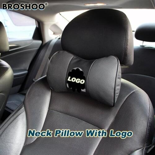 BROSHOO Car Neck Pillow Auto Seat Headrest Genuine Leather Pillows With Car Brand Logo 2pcs/Lot Car-Styling Accessories