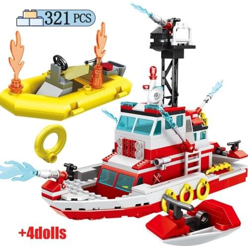 City Police Station Fire Rescue Car Building Block Creator House Helicopter Boat Vehicle Figures Bricks Toy for Children