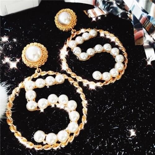 Exknl Long Big Earrings For Women Statement Exaggerated Number 5 Baroque Pearl Wedding Drop Earrings Jewelry Female Brincos 2021
