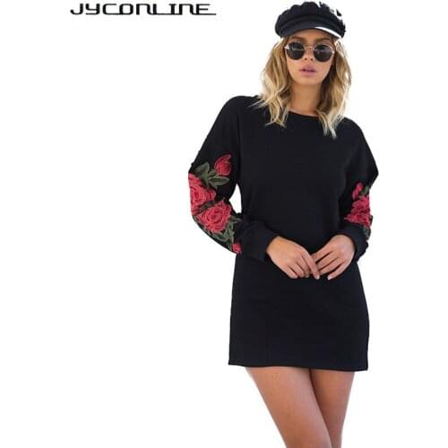 JYConline 2017 Autumn Hoody Harajuku Hoodies Women Sweatshirt Embroidery Flowers Pullover Tops Long Sleeve Hoodies Dress Moletom