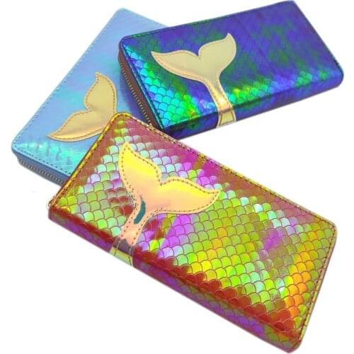 KANDRA New Hologram Mermaid Wallets Coin Purse Zipper Cute Ladies Purse Card Holders Women Long Wallets Christmas Gift Wholesale