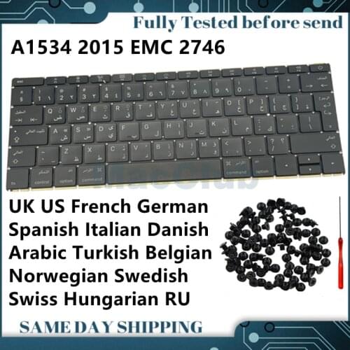 UK US French Danish German Spanish Italian Danish keyboard for Macbook Retina A1534 2016 EMC 2991 UK Keyboard Japan JP Keyboard
