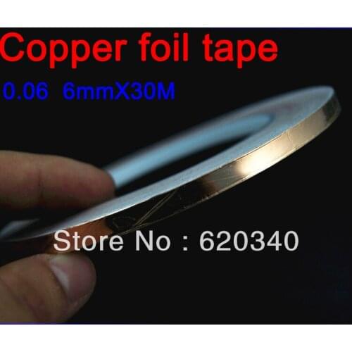 1 Roll 6mm*30M*0.06mm Adhesive Single Electric Conduct CopperFoilTape for Electromagnetic Wave Radiation EMI Shield Masking