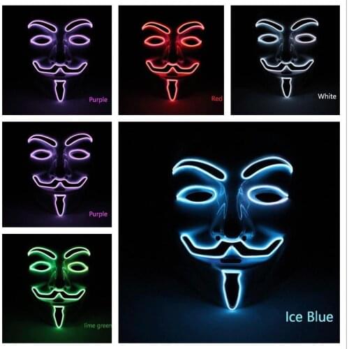 Flashing Cosplay LED neon Costume Anonymous Mask for Glowing Dance Carnival Party Masks Vendetta EL Wire Mask