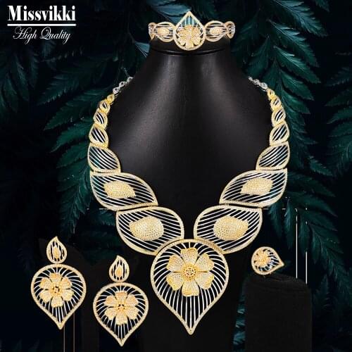 Missvikki Famous Dubai Bridal Set Big Shiny Necklace Bangle Earrings Ring for Women Wedding Engagement Occasion Jewelry Set 2020
