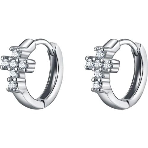 Trendy Silver 925 Earrings Female Party Accessories Fashion Crystal Cross Earrings For Women Hoops Jewelry Best Birthday Present