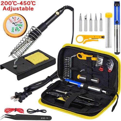 JCD Adjustable Temperature Soldering iron kit 110V 220V 60W Solder welding tools soldering tips stand wire Desoldering Pump kits