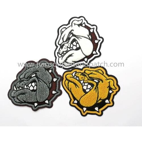 Custom small minimum order quantity Dog head chenille jacket patch