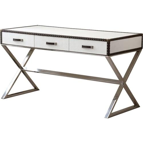 Mesa Escritorio de oficina white office desk recibidor de entrada mueble stainless steel leather study table escrivaninha biurko
