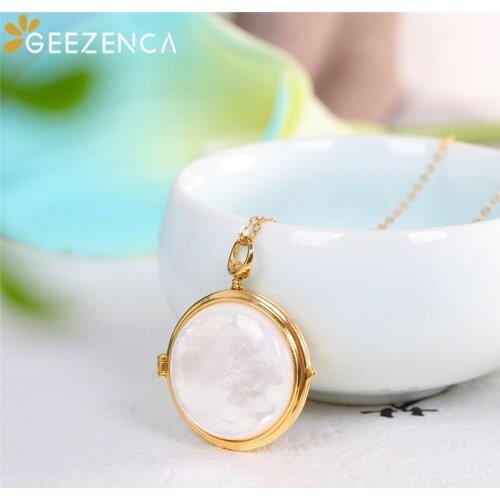 GEEZENCA S925 Silver Goldplated Natural White Shell Pendant Necklace Fine Jewelry Women Geometric Trendy Necklaces 2021 New Gift