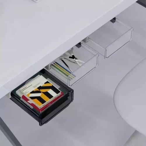 Home Office Desk Punch-free Plastic Hidden Drawer Box Pull-out Bedroom Kitchen Bathroom Sundries Storage Box