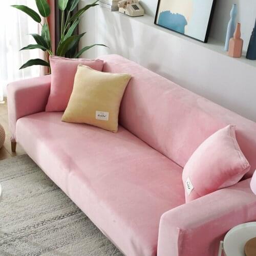 Plush Warm Sofa Cover For Living Room Solid Color Couch Towel Stretchable Sectional Corner Chaise Lounge Slipcover For Winter
