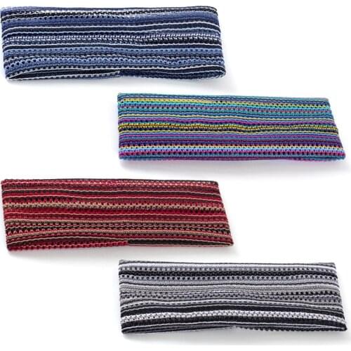 Geebro Vintage Multicolor Stripe Sports Hairband For Men Women Special Desgin Outdoor Headband Bohemia Flat Headband Elastic