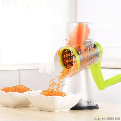 Manual Roller Vegetable Slicer Cutter Potato Chopper Carrot Grater Detachable 3 Stainless Steel Blade Non-Slip Base Meat Grinder