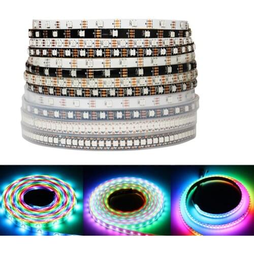 1/5m WS2812B LED strip 30/60/96/144 leds/m 2812 Pixels RGB full color WS2812 IC Black/White PCB IP30/65/67 5V