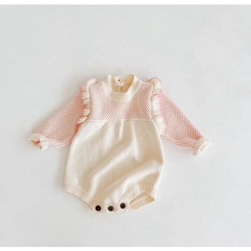 Baby Girls Knitted Clothes Adorable Geometric Knit Newborn Bodysuits Toddler Infant One-Pieces Long Sleeve Girl Overalls Costume