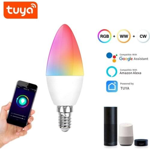 TUYA Tuya Smart Bulb WiFi Mode E14 E12 Port Alexa Voice Control RGB Colorful Lights Home Smart LED Adjustable Candle Bulbs 2021
