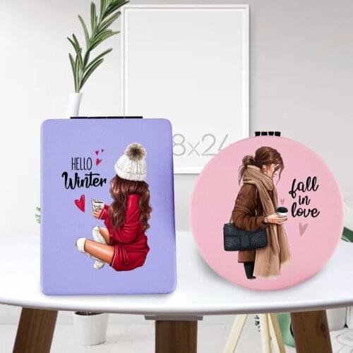 Personality Smal Makeup Mirror with 2 Side for Girl Portable Travel Folding Magnifying Cosmetic Compact Pocket Vanity Mirrors