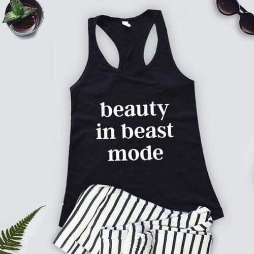 Women Tumblr Gym Workout Tanks Vest Beauty In Beast Mode Tank Tops Sexy Summer Flowy Racerback Black Exercise Vest Shirt