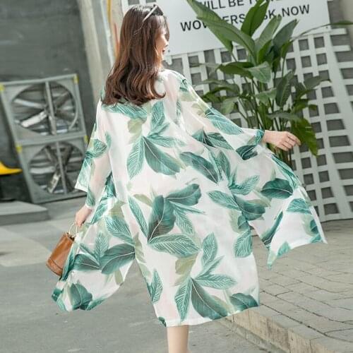 Women Chiffon Kimono Cardigan Floral Print Long Sleeve Blouse Summer Beach Cover Up Long Tops Ladies Boho Shirts 2020