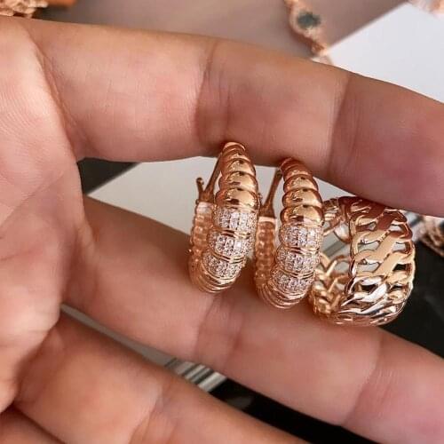 2021 top quality Fashion Rose Gold Color HIGH POLISH Twist stud earring for Women Girl Classic Trendy Wedding PARTY Gift Jewelry
