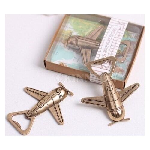 100Pcs/Lot Wedding Favor Gift Giveaways For Guest "Let The Adventure Begin" Airplane Bottle Opener Party Souvenir