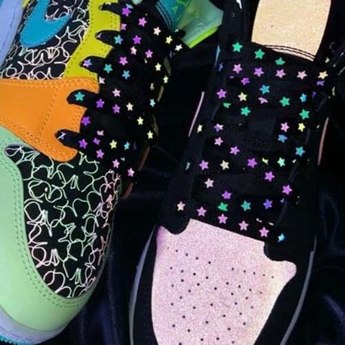 120/140/160cm Holographic Reflective Star Shoelaces Double-sided Reflective High-bright Reflective Flat Laces Sneakers Shoelaces