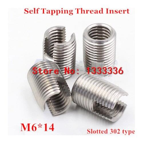 20pcs M6*1.0*14 (L) Self Tapping Thread Insert, 302 Slotted Type Stainless steel Screw Bushing M6 Wire Thread Repair Insert