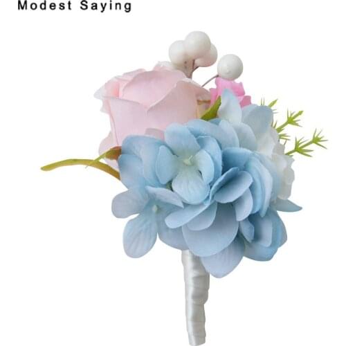 3pcs Manual Blue Artificial Flowers Wedding Boutonnieres 2017 for Groomsman Man Suit Corsage Wedding Party Prom Accessories