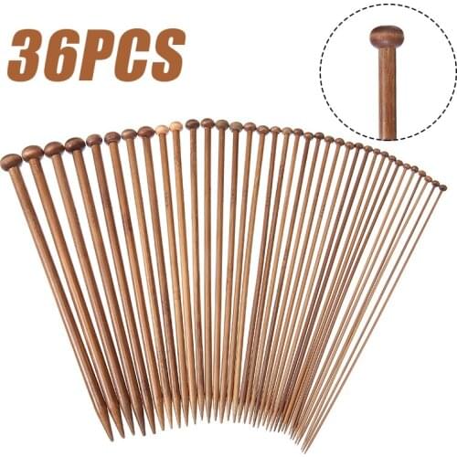 36pcs 25cm Long Bamboo Knitting Needles DIY Weaving Single Point Knitting Needles Quality Hand-woven Tools