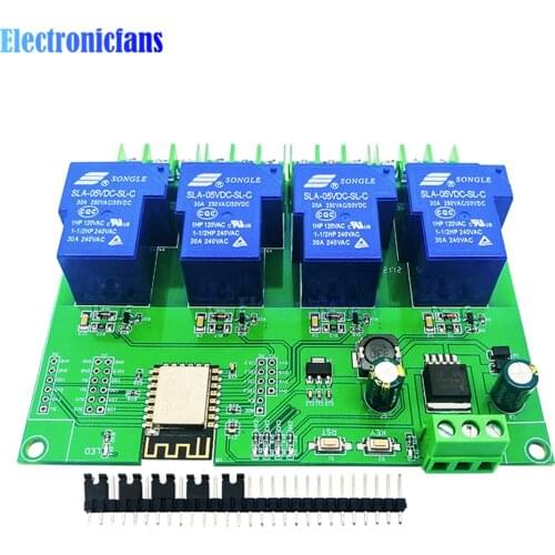 4 Way ESP8266 WIFI Relay Module ESP-12F Development Board 30A DC7-28V/5V Power Supply Smart Home Wireless Control for Arduino