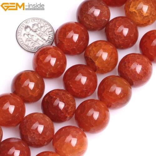 Gem-inside 12-16mm Natural Round Crackle Red Agates Beads For Jewelry Making 15inches DIY Christmas Valentine Gift Jewellery