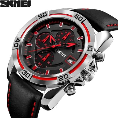 SKMEI Stopwatch Mens Watches Luxury Fashion Sports Military Watch Leather Strap Waterproof Quartz Watch Men Relogio Masculino