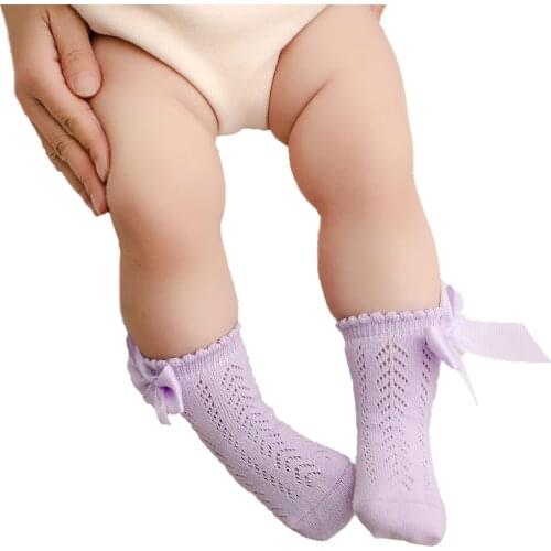 Baby Newborn Girls Solid Mesh Bow Knot Socks Breathable Summer Infant Toddler Soft Socks Baby Accessories 0-5T