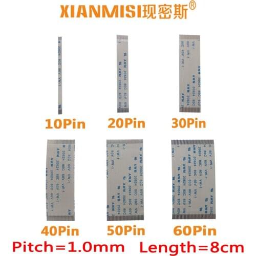 FFC/FPC Flat Flex Extension Cable 10Pin 20Pin 30Pin 40Pin Same Side 1.0mm Pitch AWM VW-1 20624 20798 60V Length 8cm 5PCS