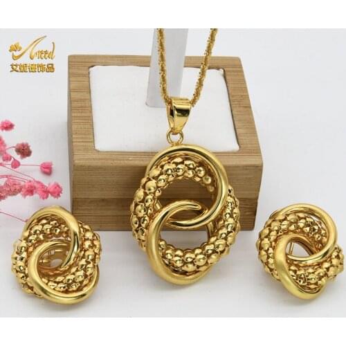 18K France Designer Jewellery Dubai Gold Bridal Wedding Earring Necklace For Women Jewelry Sets Nigerian New Fashion Party Gifts
