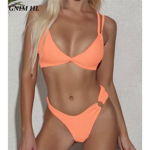 GNIM Sexy Triangle Bikini Swimwear Women 2020 Summer Solid Brazilian Swimsuit Two Piece Backless Swimming Suit For Women Biquini