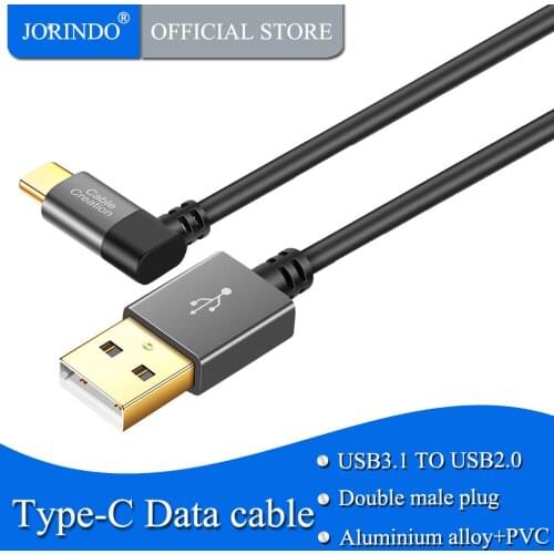USB C to USB 2.0 A Cable, JORINDO Coiled Left Angle Type C Fast Charge Cable Compatible , Android Devices, Stretched