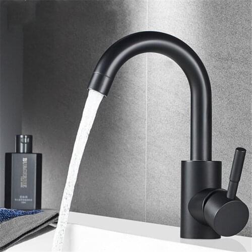 Basin Faucet Sink Black Painting 304 Stainless Steel Bathroom Tap Deck Mounted Crane Mixer Hot And Cold Water Hing Qunality