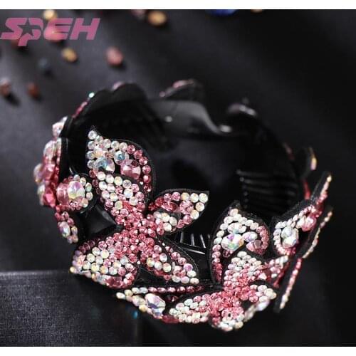 Ball head curler Rhinestone Butterfly head flower wreath bud head adult Korean headdress hair tie twist clip hair ornament