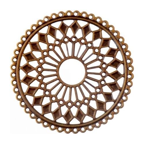 Free shipping 10Pcs Bronze Filigree Round Flower Wraps Connectors Metal Crafts Gift Decoration DIY Findings 60mm