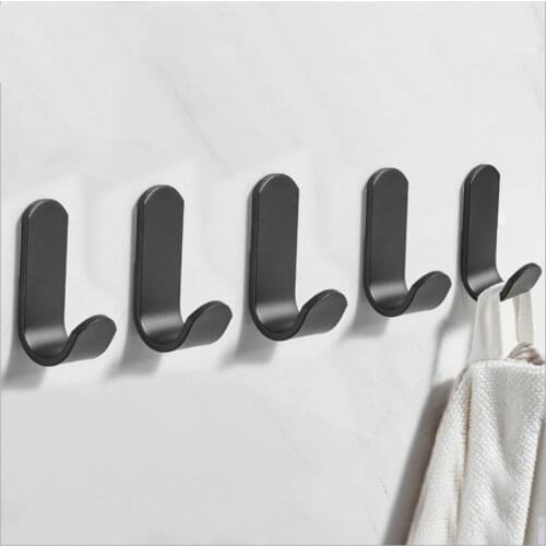 Space Aluminium Bathroom Hooks Black Creative Kitchen Wall Mounted Bath Door Coat Robe Hook Hat Key Towel Hanging 5 Per/Lot