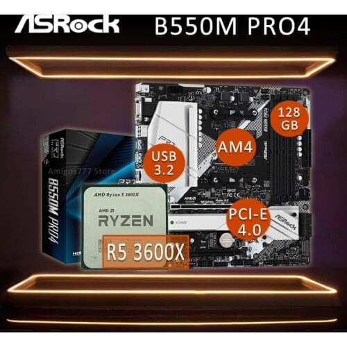 ASRock B550M Pro4 Motherboard With AMD Ryzen 5 3600X Cpu DDR4 128GB PCI-E 4.0 M.S SSD Six Core B550 Placa-Mãe Overlocking m-ATX