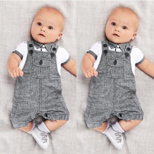 Fashion Summer Newborn Infant Baby Boys Clothes Gentleman Shirt Tops Bib Pants Bodysuit Outfits Set