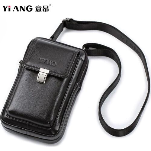Genuine Leather Men Design Casual Multi-function Messenger Crossbody Bag Fashion Fanny Waist Pack Belt Bag 7" Phone Pouch Male