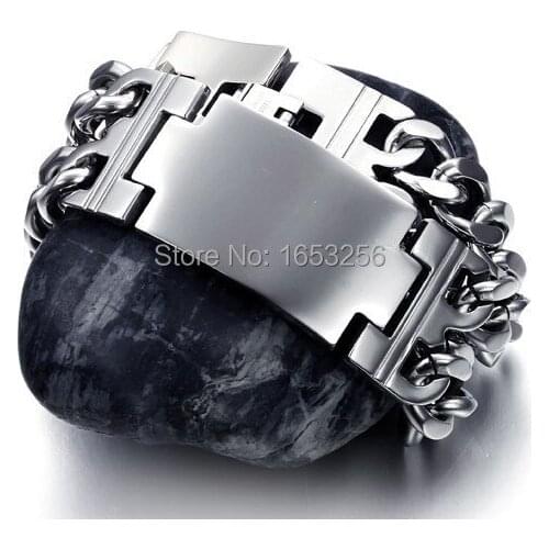 2020 Top Selling Polished Stainless Steel Mens double Chain ID Link Bracelet Bangle Heavy huge 22mm .8.66