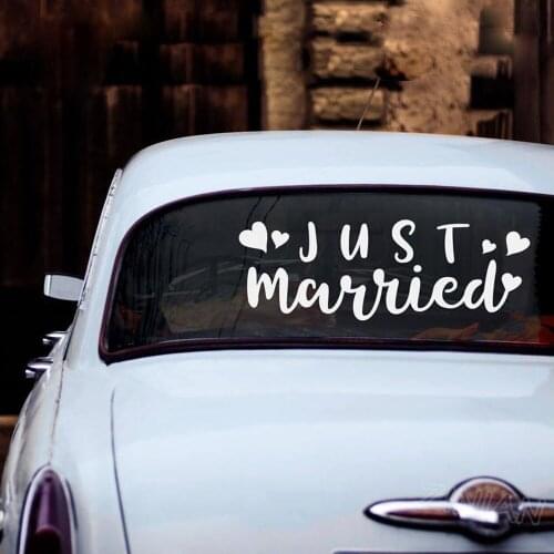 Just Married Decal For Car Window Waterproof Wedding Decor Stickers Rustic Simple Wedding Room Decoration Wall Decals DIY WL2164