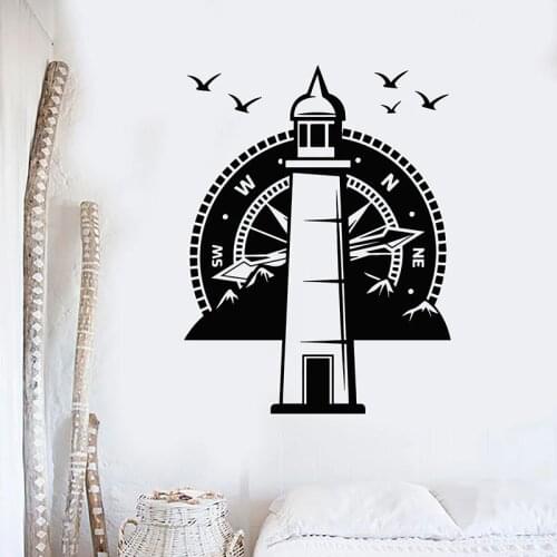 Lighthouse Wall Decal Compass Nautical Beach Style Mountains Birds Vinyl Window Stickers Living Room Home Decor Art Mural E468