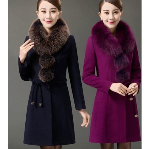 2019 Winter New Women Woolen Coat Slim Womens Jacket Fur Collar Cashmere Coat and Jacket Elegant Outerwear Plus Size L-5XL R902