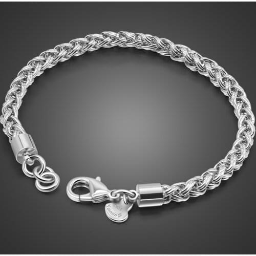 New Fashion Mens sterling silver Bracelet. 100% Solid 925 silver 5MM 20cm Bracelet Vintage Silver Boy /Man Jewelry Gift